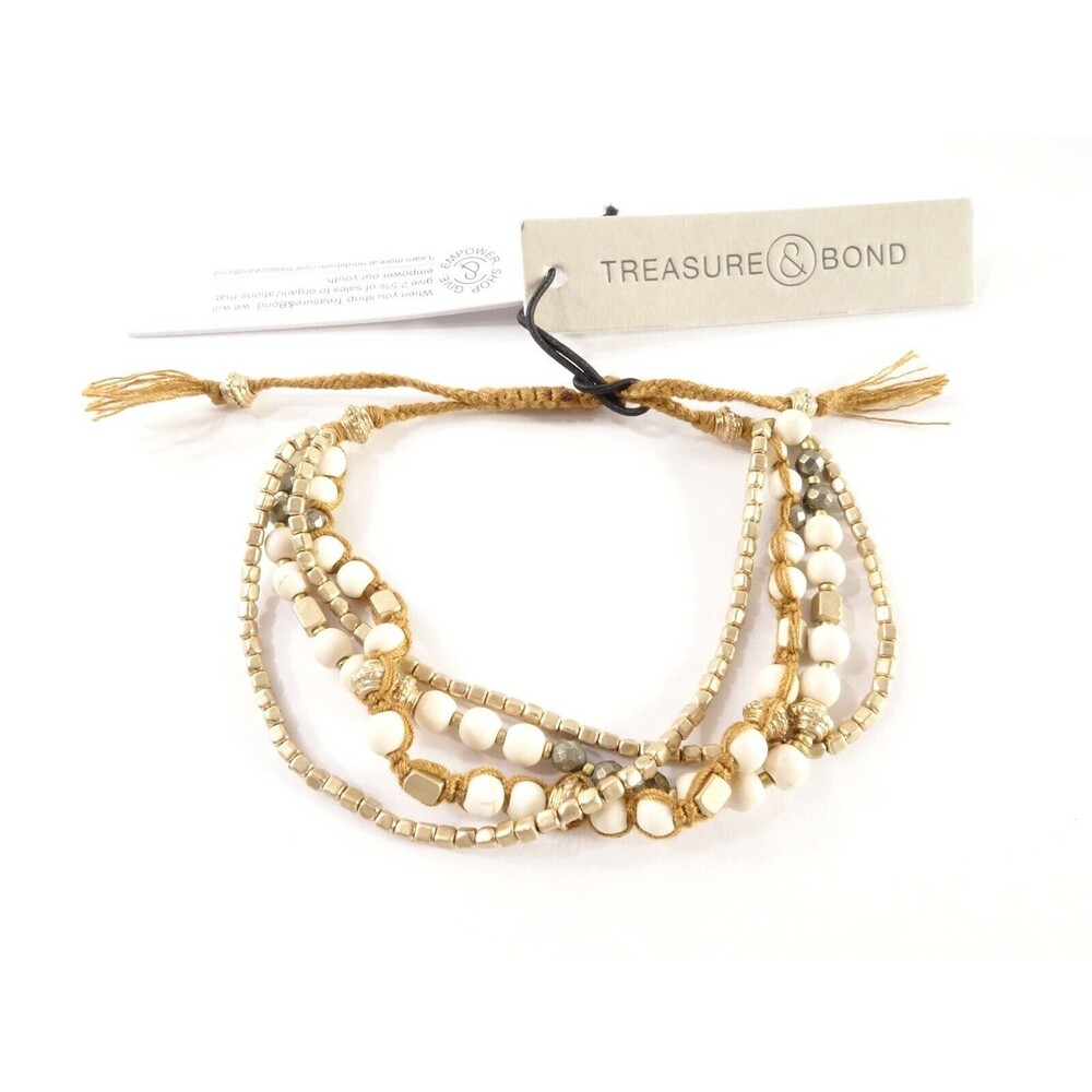 Nordstrom Treasure and Bond Semi Precious Bead Bracelet Cream GOld NWT 45